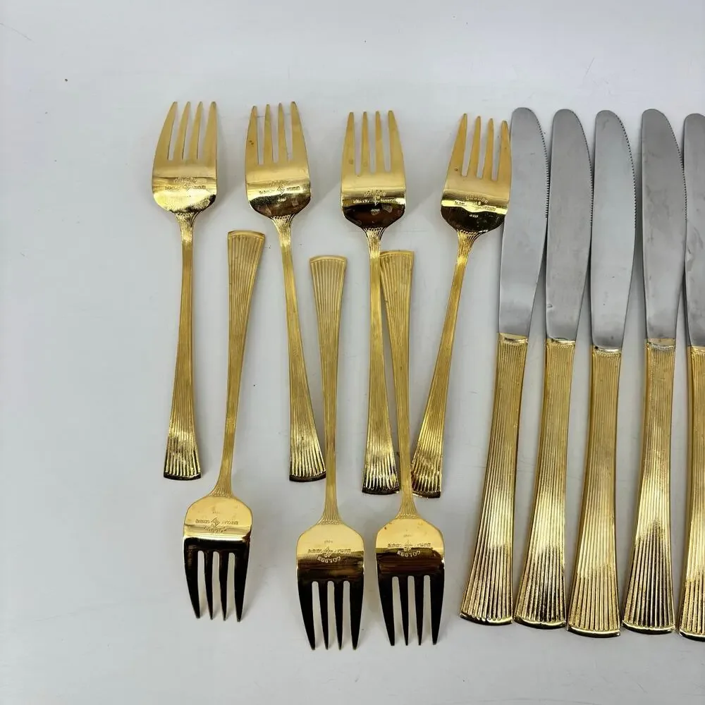 Golden Barclay Gold Tone Flatware 25 Pcs Hollywood Regency Fork Spoon